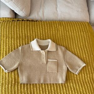 JACQUEMUS  Neutral Knit Top with Contrast Collar NWOT